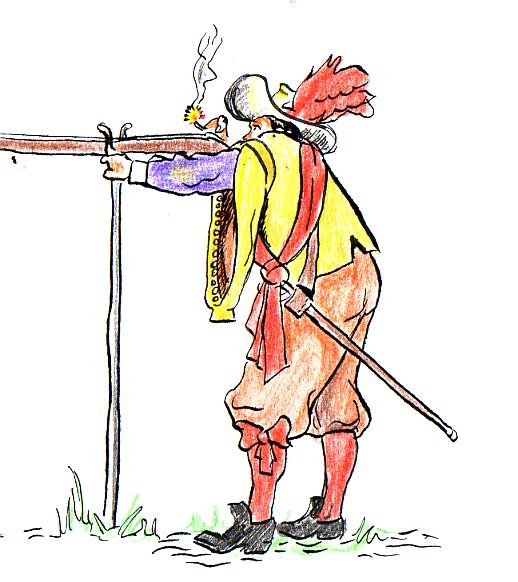 En musketer der bruger en musketgaffel. Jp.Negre Fr. Wikipedia